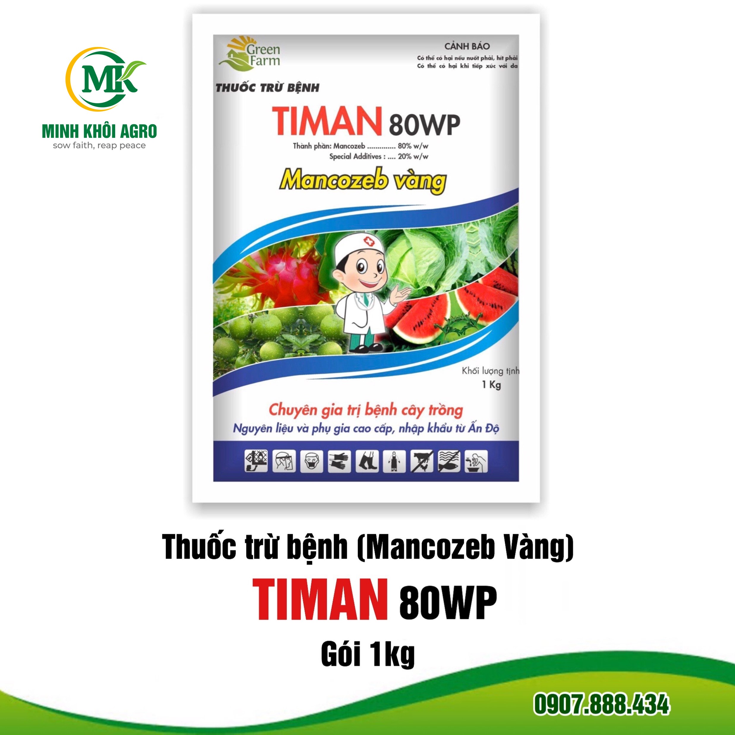 Thuốc trừ bệnh TIMAN 80WP (Mancozeb Vàng) - Gói 1kg
